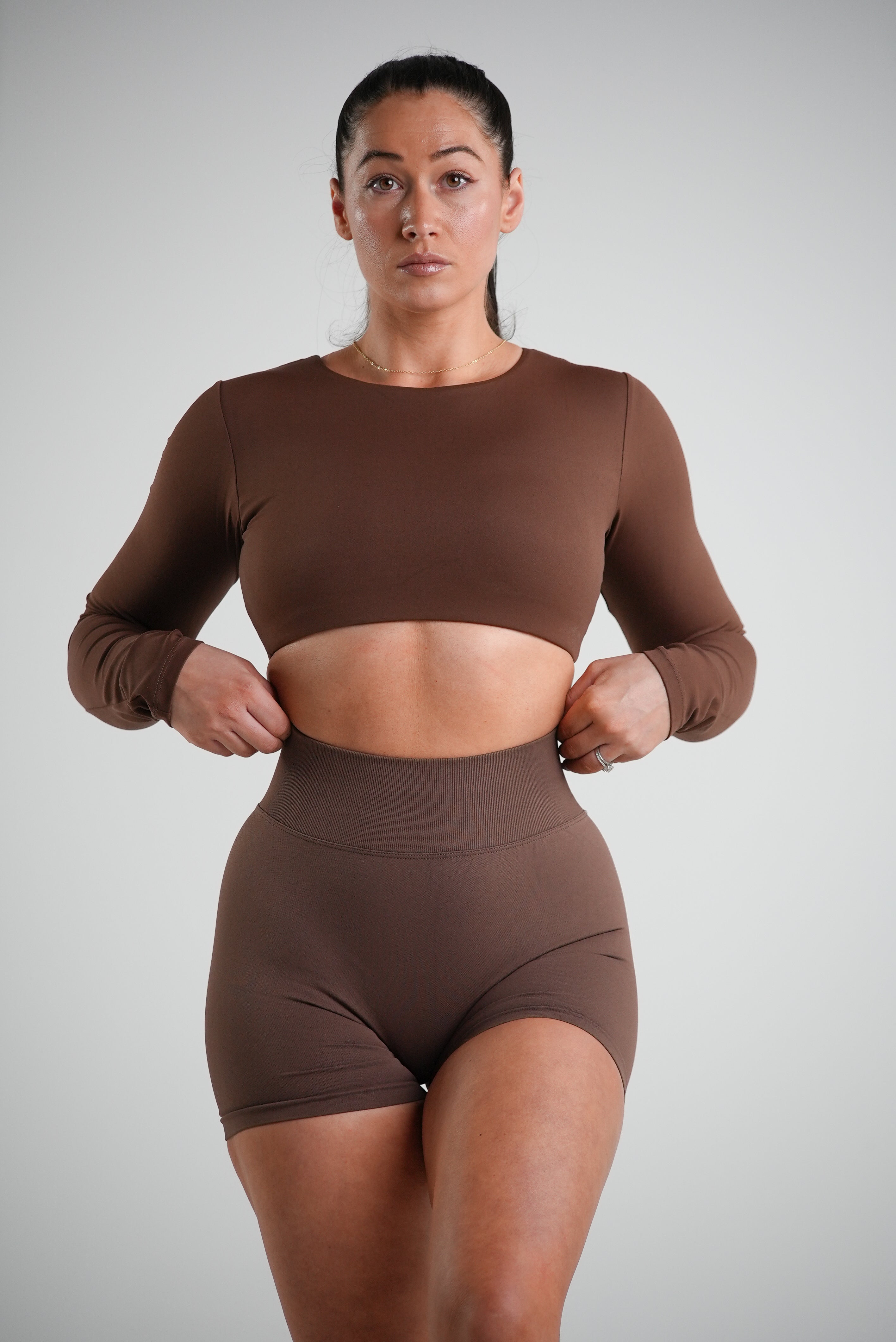 Tempo Long Sleeve Crop - Espresso